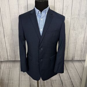 Original Penguin 40S Blue Check Wool Blend 2-Button Dual-Vent Sports Coat